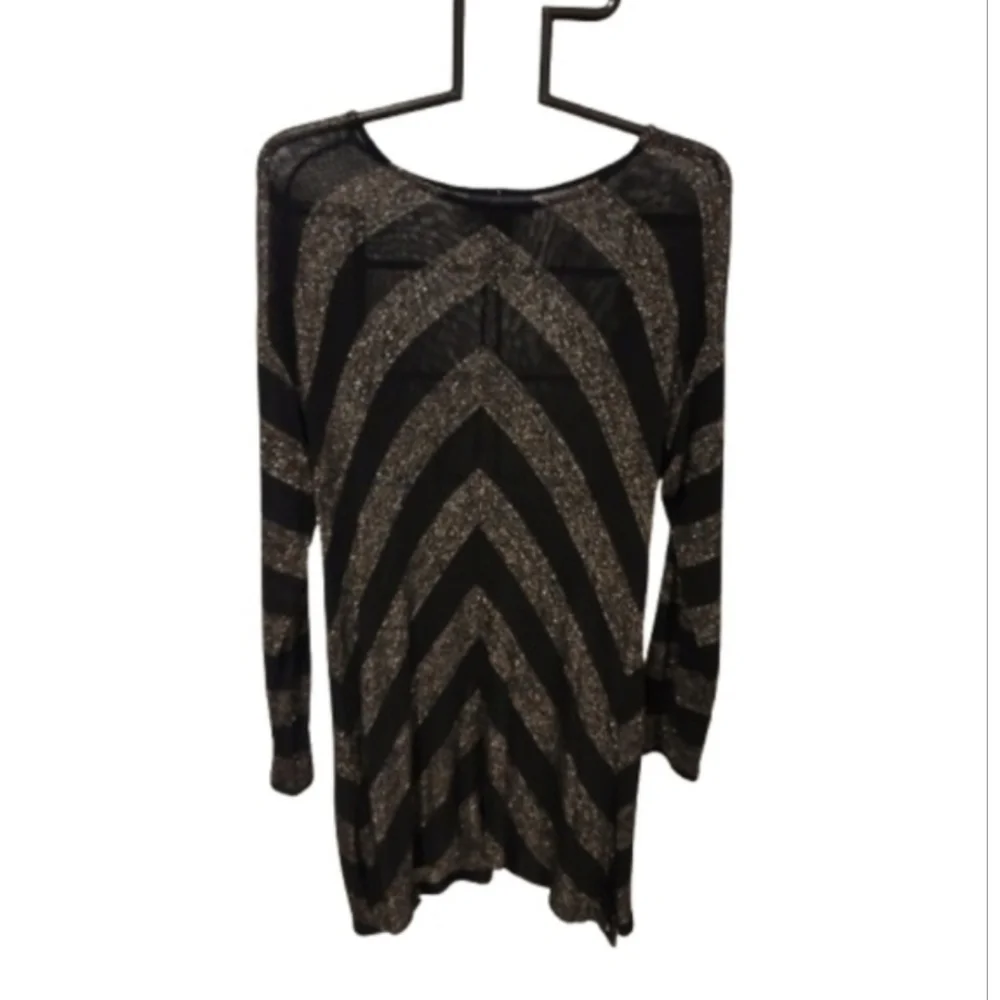 INC International Concepts Metallic Asymmetrical Semi Sheer Tunic Black Medium - Picture 6 of 12